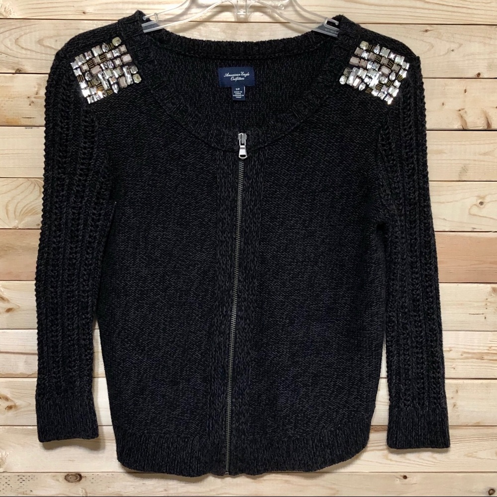 American Eagle Outfitters Women’s Dark Gray Zip Cardigan Sweater Petite size SP